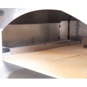 Stolní hybridní pec na pizzu Fontana Forni Magnifuoco (detail překrytí hořáku profilem pro topení dřevem)