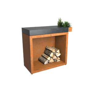 Pracovní stůl OFYR Butcher Block Storage 90 - praktický stůl pro vaření, servírování a ukládání dřeva (přípl. provedení corten s keramickou deskou)