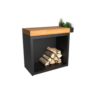 Pracovní stůl OFYR Butcher Block Storage 90 - praktický stůl pro vaření, servírování a ukládání dřeva (přípl. provedení černý lak s teakovou deskou)